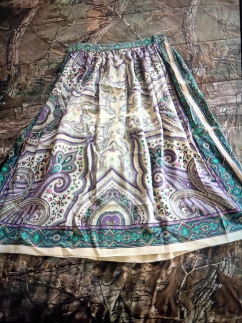 Vintage 1970s Samuel Robert Peter Hatsi Androu Paisley Silk Scarf Skirt Size 10